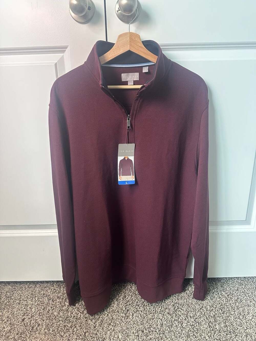 Ted Baker Men's Burgundy Quarter-Zip Long Sleeve Pullover Sweater Size L